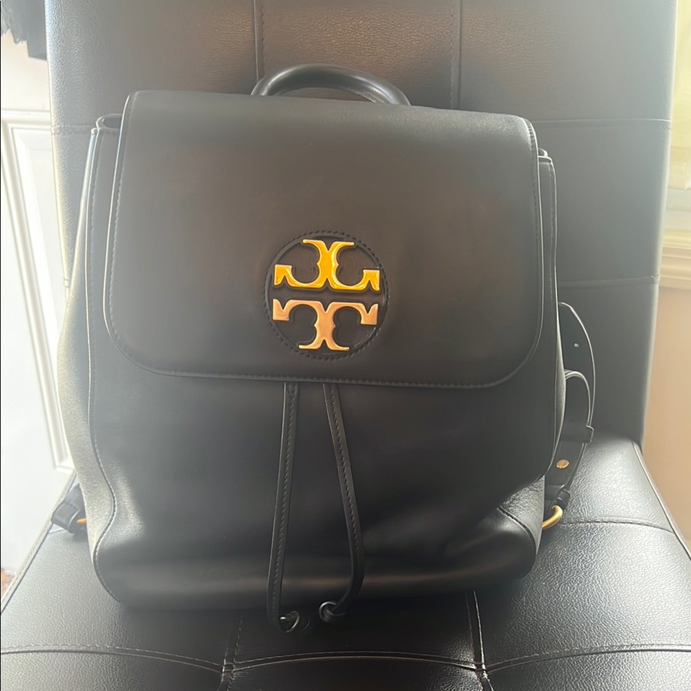 Tory Burch Black and Yellow Backpack with Signature Logo